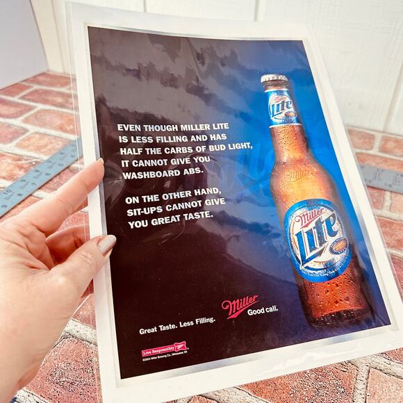 2005 Miller Lite Beer Ad Less Filling Half Carb Y2K Washboard Abs Humor Ephemera - Picture 3 of 8